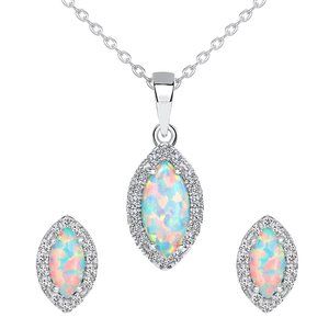 Silver 925 Rhodium Plated Marquise Opal Set